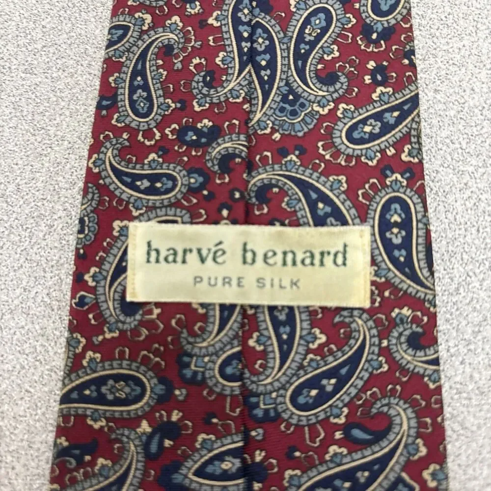 Lot Of 3 Vintage Harve Benard Silk Neck Tie Red/Burgundy, Paisley, Geometric